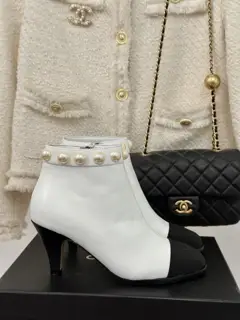 Chanel pearl high-heeled boots