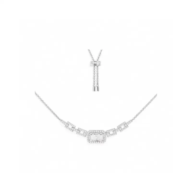 Apm monaco pavé lake blue rectangular chain adjustable necklace personalized birthday gift
