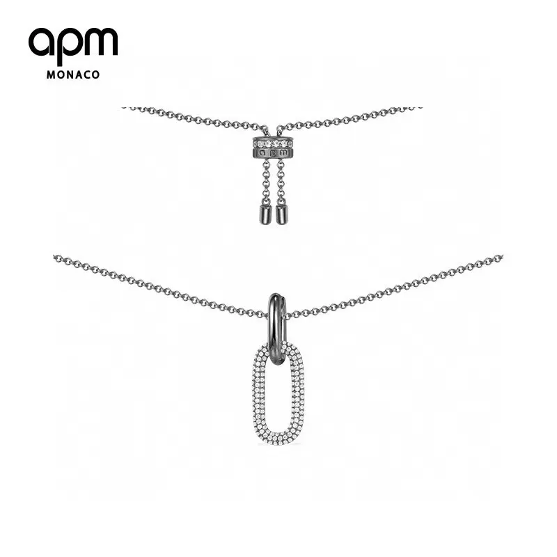 Apm monaco black and gold ring adjustable necklace ins cool style high-end light luxury