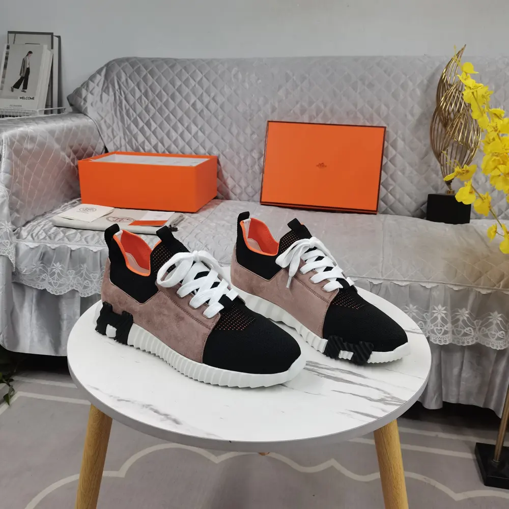 Hermès Couple’s Flyknit Mesh Contrast Color Sneakers