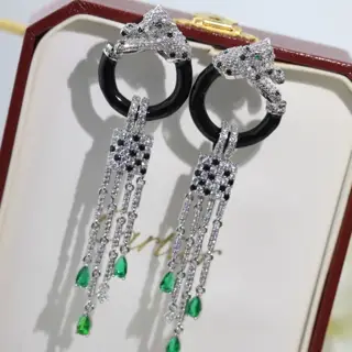 Cartier colored diamond tassel leopard stud earrings shipped Unique design 360 degrees