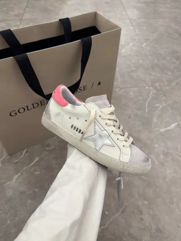 Golden Goose pink tail silver star couple model. Original high version Shoes