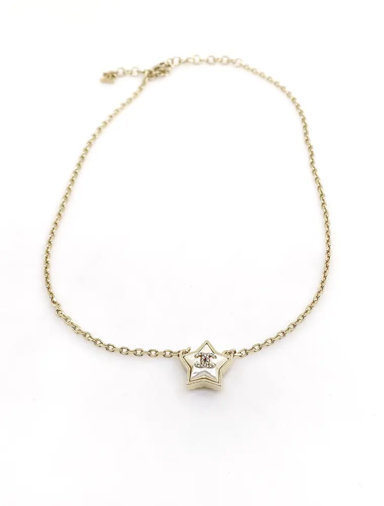 Chanel White Pearl Pentagram Necklace