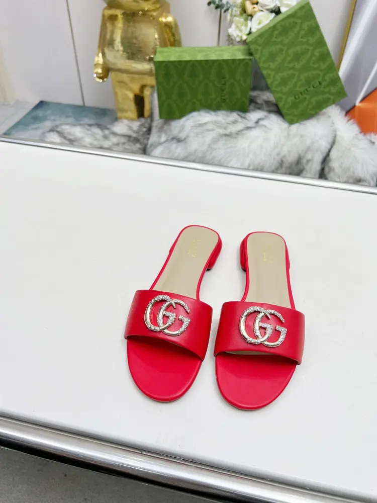 Gucci 2025 Spring/Summer new style double G buckle round toe flat thick heel slippers