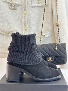 Chanel Double C Chunky Heel Sock Boots