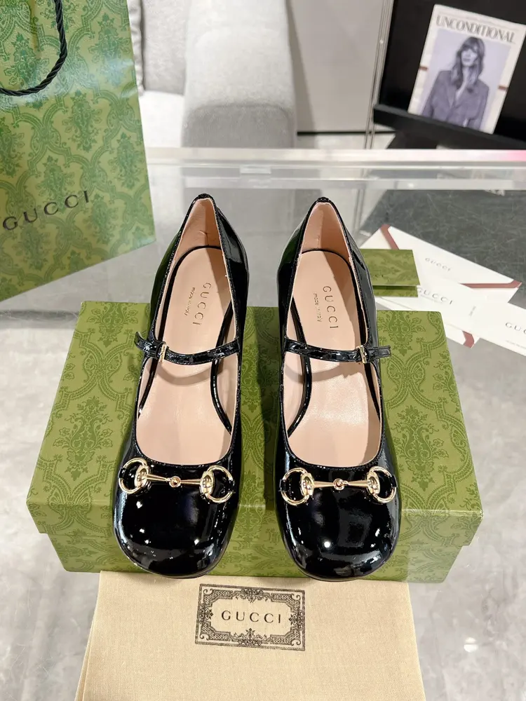 Gucci New arrival Women’s rhinestone thick heel horsebit sandals Lace-up shoes This shallow