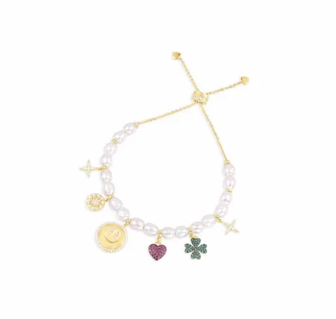Apm monaco pearl smiley face multi-accessory bracelet