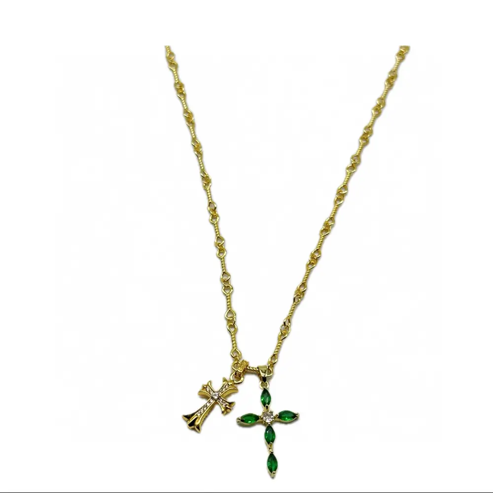 Chrome Hearts 22K gold pin diamond-studded paper clip clavicle necklace and couple bamboo