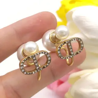DIOR original new product CD diamond-studded pearl earrings