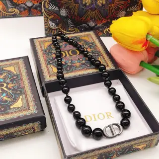 DIOR original new product CD black pearl necklace high-end quality