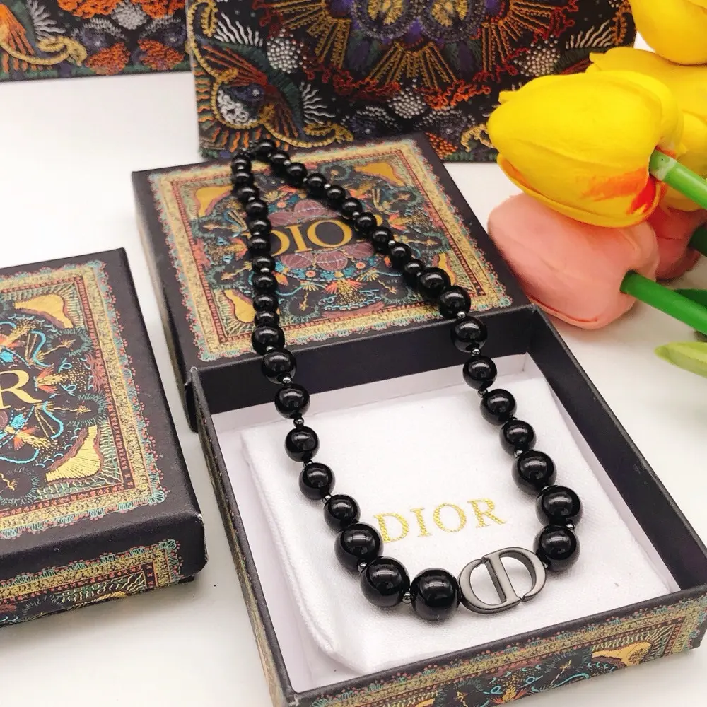DIOR original new product CD black pearl necklace high-end quality