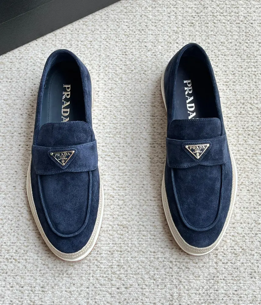 Prada men’s summer triangle logo slip-on loafers