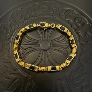 Chrome Hearts gold multi-element black diamond cross bracelet