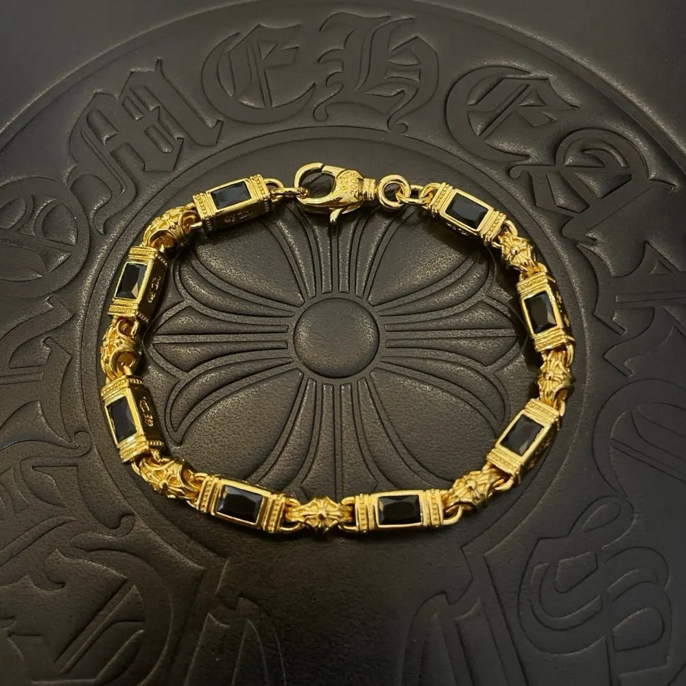 Chrome Hearts gold multi-element black diamond cross bracelet
