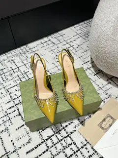 Gucci G diamond chain slingback high heels