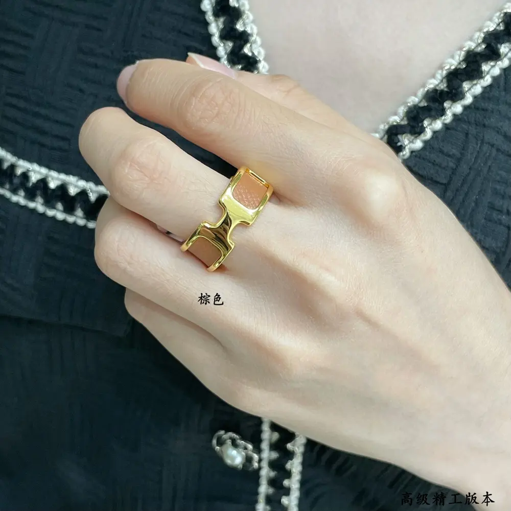 Hermès leather cord ring The whole metal is mirror polished