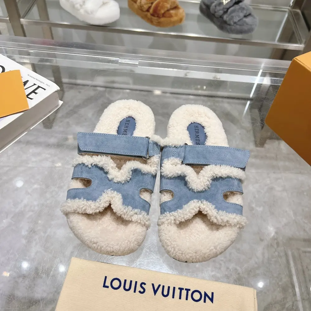 Hermes The latest fashion trend Teddy wool H slippers
