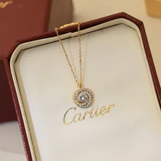 Cartier white diamond three-color three-ring necklace shipped S925 sterling silver material
