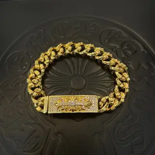 Chrome Hearts Gold Classic Twisted Vintage Full Cross White Diamond Bracelet