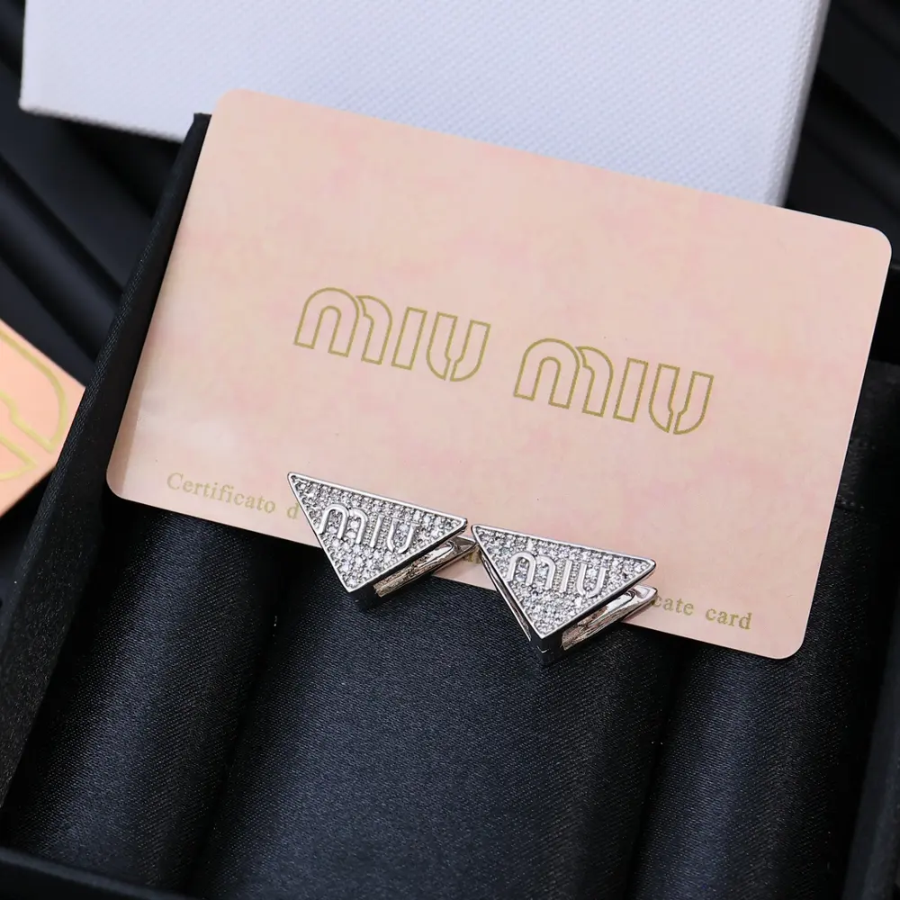miumiu retro French triangle enamel double-sided letter earrings