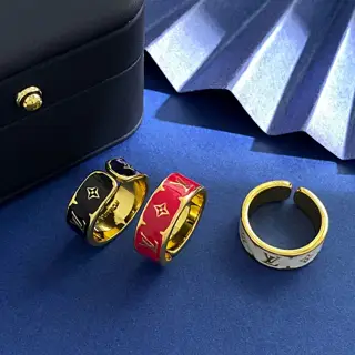 Louis Vuitton diamond cross LV letter gold-finished enamel oil-drop open ring