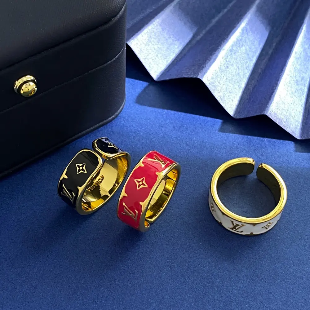Louis Vuitton diamond cross LV letter gold-finished enamel oil-drop open ring