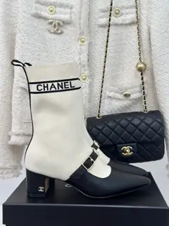 Chanel Metal Double C Pointed Thick Heel Sock Boots