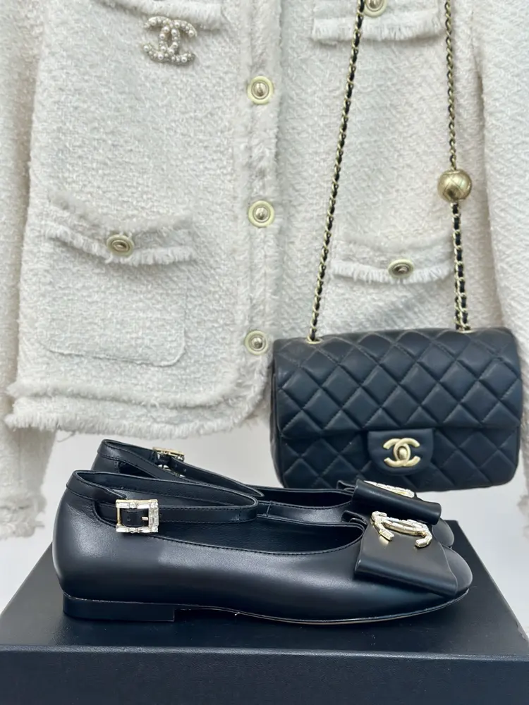 Chanel Bow Double C Rhinestone Mary Jane Shoes~