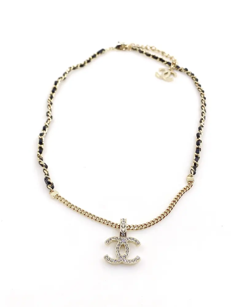 Chanel CC leather + chain necklace
