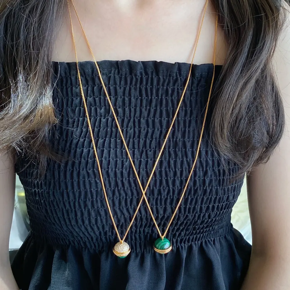 PIAGET single diamond natural malachite large ball necklace