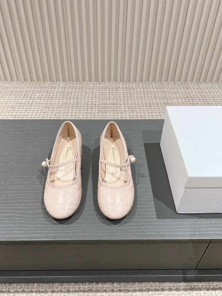 Dior Round Toe Raglan Pearl Ballet Shoes