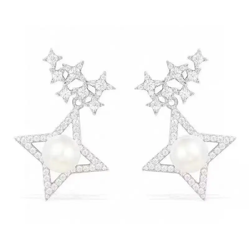 Apm monaco crystal diamond star freshwater pearl earrings