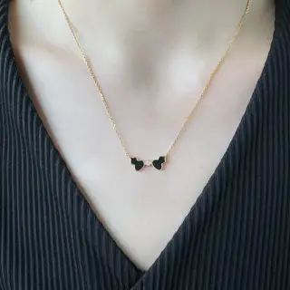 Qeelin Kirin Black Agate Double Gourd Necklace