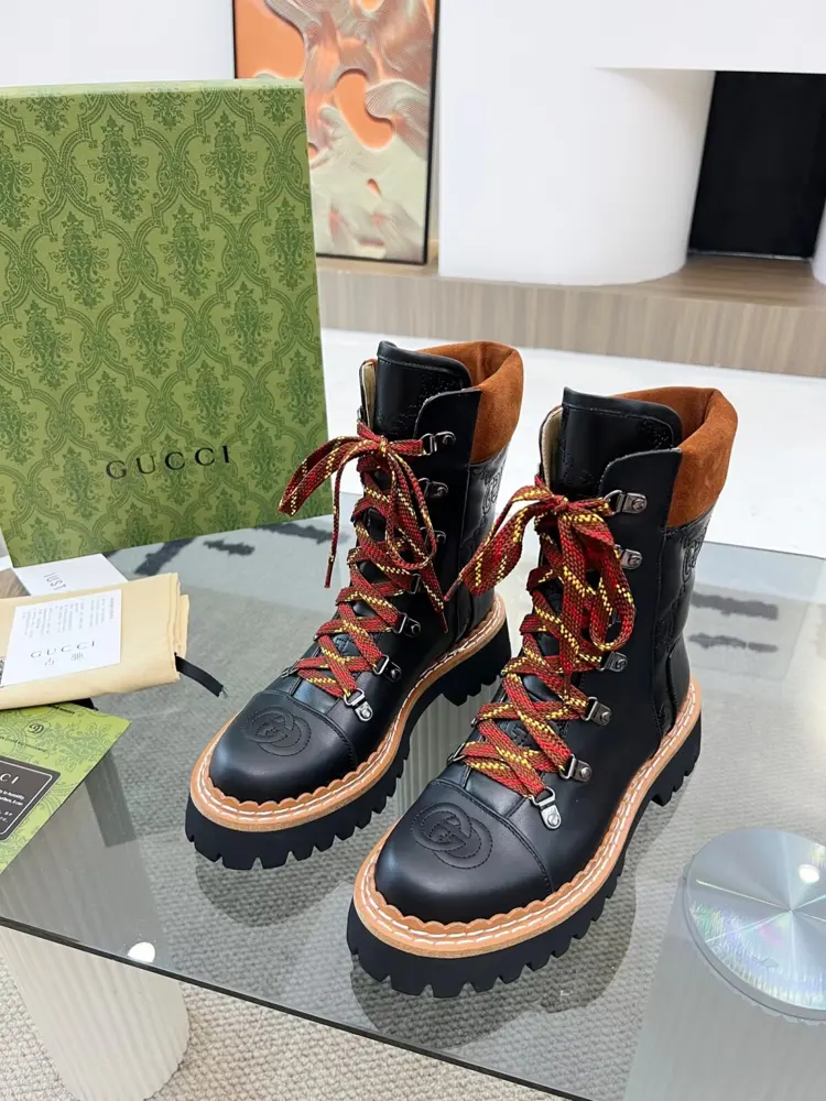Autumn and Winter GUCCI 8-inch ankle boots original mold Double G embroidered toe cap