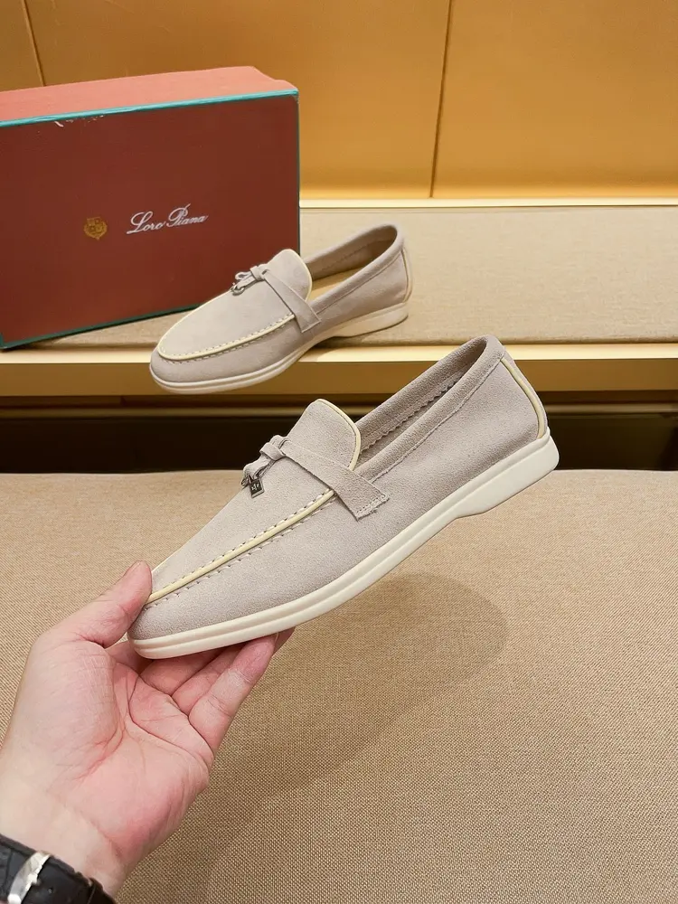 Loro piana moccasins are a classic with a water-repellent suede upper and a rubber sole