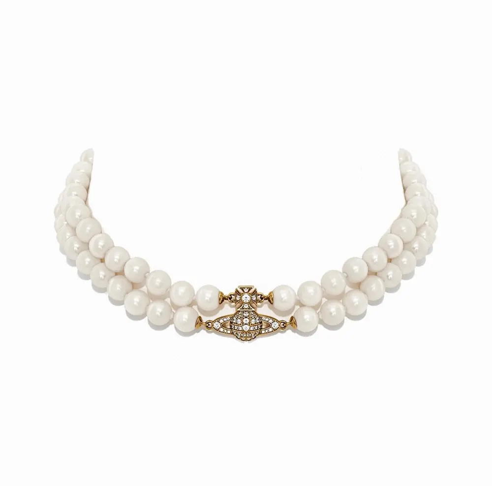 Vivienne Westwood Double Pearl Magnetic Clasp Saturn Necklace