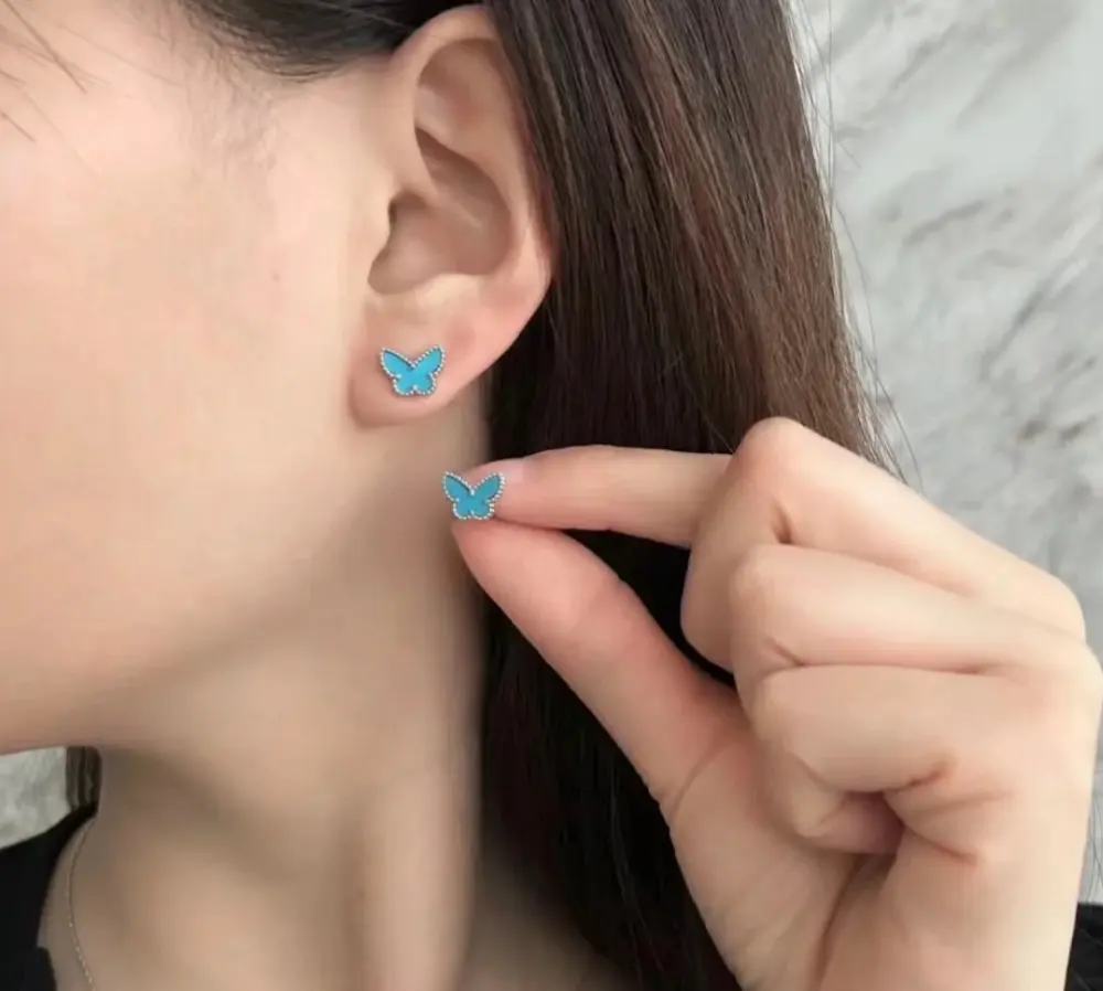 Van Cleef & Arpels High-end Blue Chalcedony Mini Butterfly Earrings