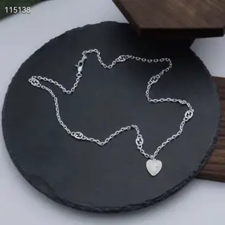 Gucci Interlocking G Heart Shape Mother of Pearl Enamel Necklace