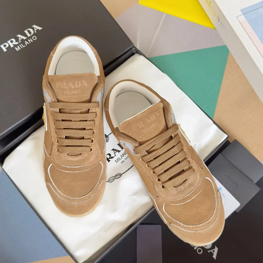 Prada Suede Retro Brushed Color Triangle Logo Casual Sneakers