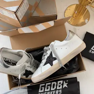 Golden Goose Silver Tail Black Star Couple Style Shoes