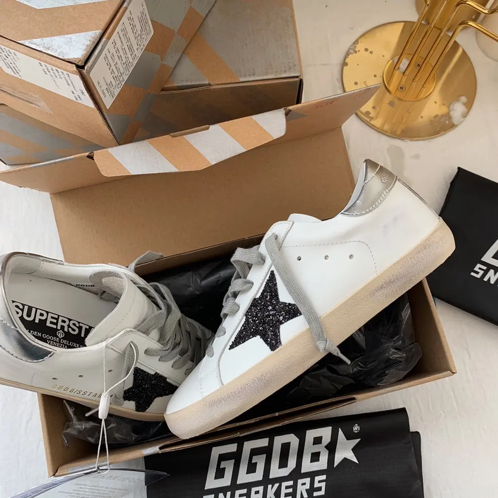 Golden Goose Silver Tail Black Star Couple Style Shoes