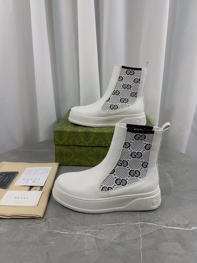 Gucci Thick-soled GG knitted patchwork Chelsea Heels