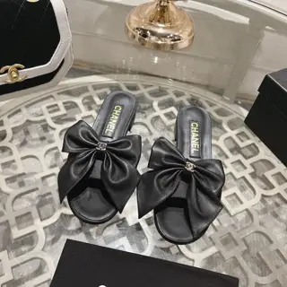 Chanel Oversized Bow Double C Flat Slippers