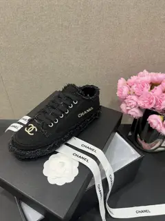 Chanel layered tassel denim canvas shoes