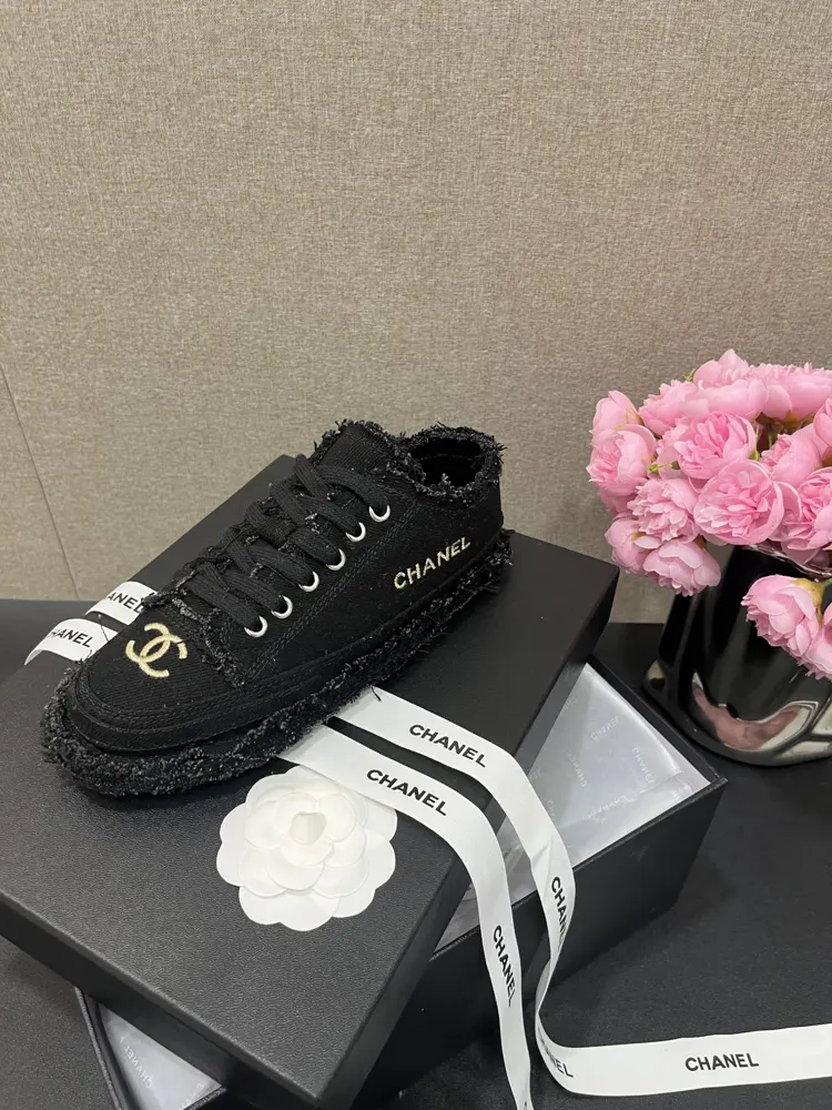 Chanel layered tassel denim canvas shoes