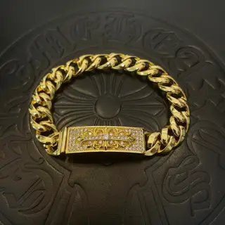 Chrome Hearts Gold Classic Twisted Vintage Polished White Diamond Bracelet