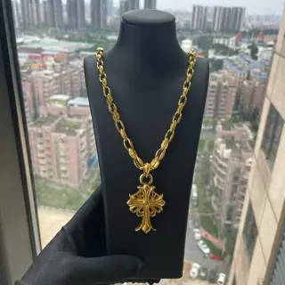 Chrome Hearts Classic Gold Multi-element Necklace Cross Flower Pendant