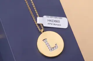 Apm monaco letter coin necklace for women silver jewelry necklace stacking round gold coin