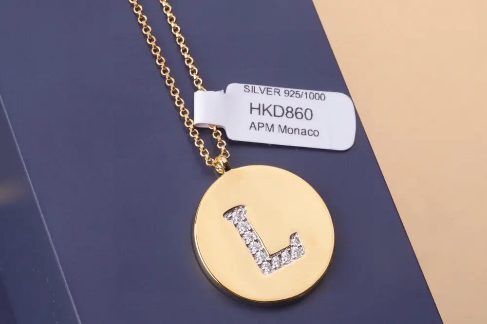 Apm monaco letter coin necklace for women silver jewelry necklace stacking round gold coin