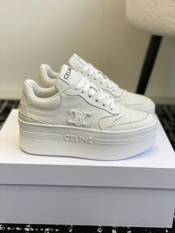 Celine thick-soled white shoes with CELINE logo embossed on the back and sides